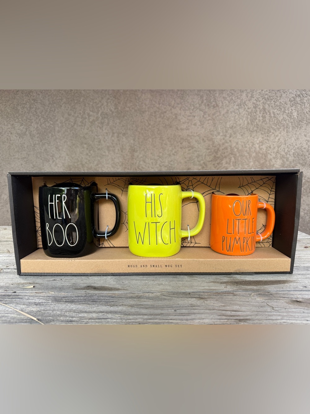 Rae Dunn Ceramic Mug Set - Black, Lime Green & Orange